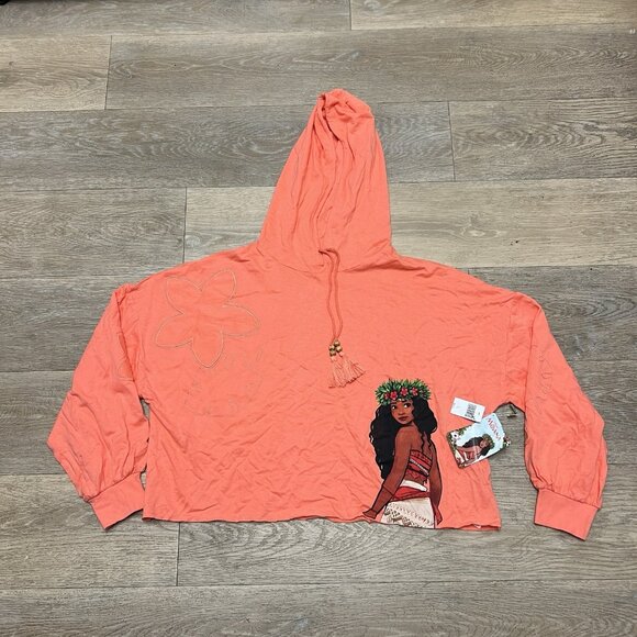 Aulani Disney Resort Moana Cropped Hoodie Longsleeve Large Hawaii Orange Peach - Picture 1 of 12